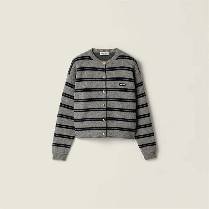 9A+ quality miu miu grey and navy striped knit cardigan